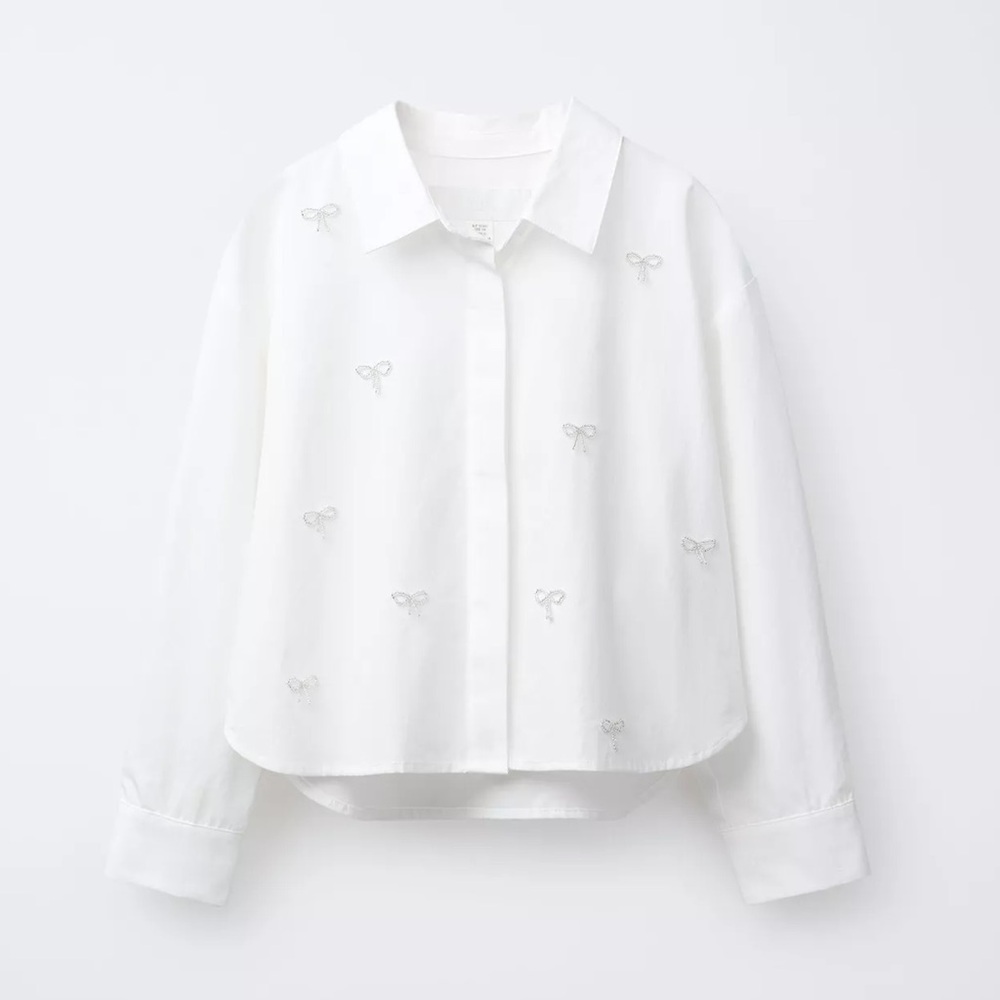 CROPPED SHIRT WITH JEWEL BOWS